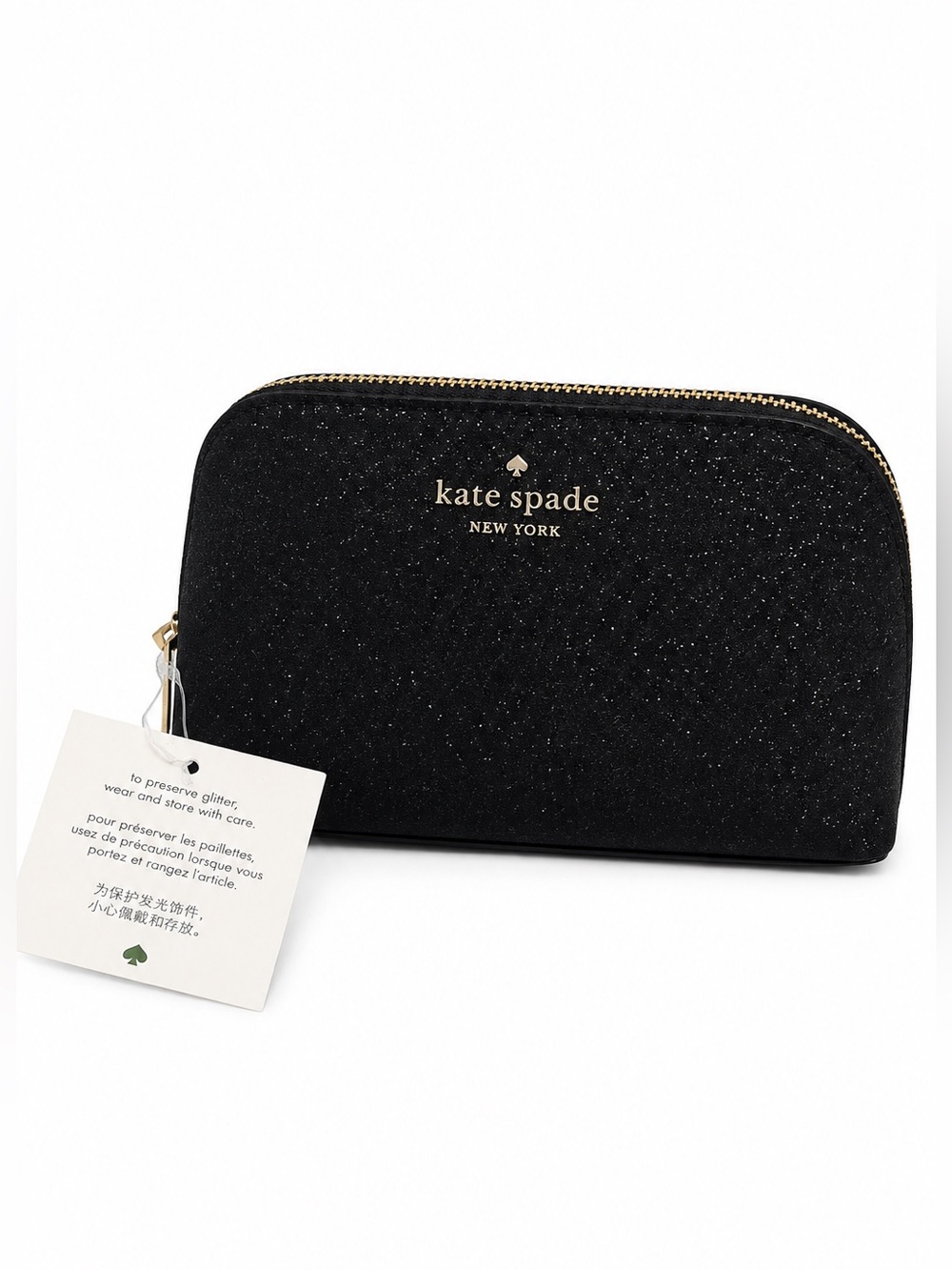 NWT Kate Spade New York Tinsel Glitter Fabric Small Cosmetic Case Bag Black - Picture 4 of 7